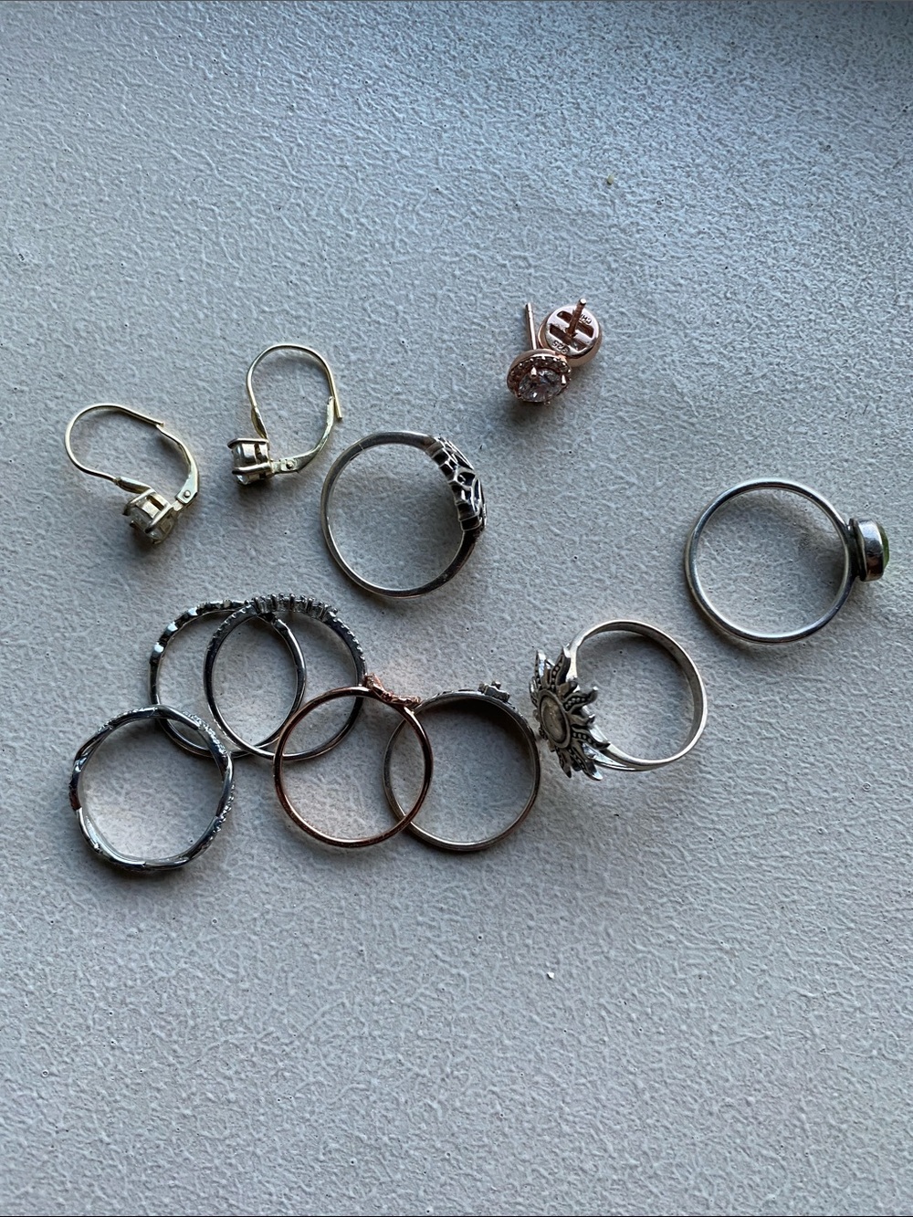Assorted Women's Silver & Rose Gold Ring and Earring Jewelry Set, all 925